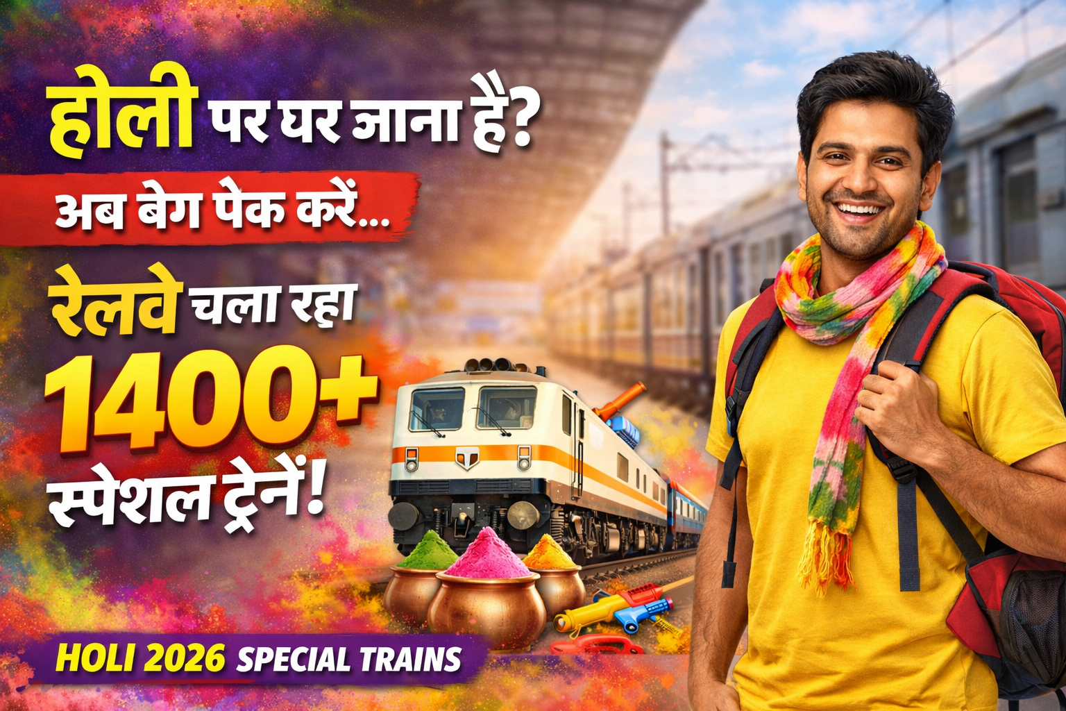 होली पर घर जाना है? अब बैग पैक करें — रेलवे चला रहा 1400 स्पेशल ट्रेनें।